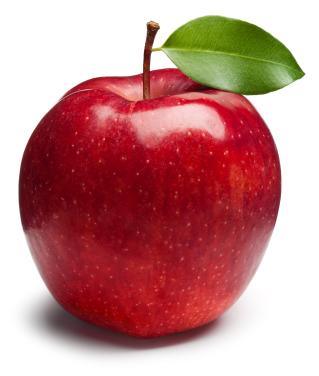 Red Apple with green leaf on white. This file is cleaned, retouched and contains clipping path.